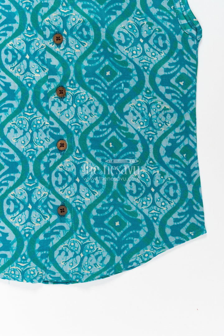 The Nesavu Baby Jablas Baby Boys Sleeveless Rayon Jabla with Wooden Buttons in Baby Boy Clothes Style Nesavu Baby boy clothes Rayon Batik Print Wooden Button Sleeveless Jabla Top | The Nesavu