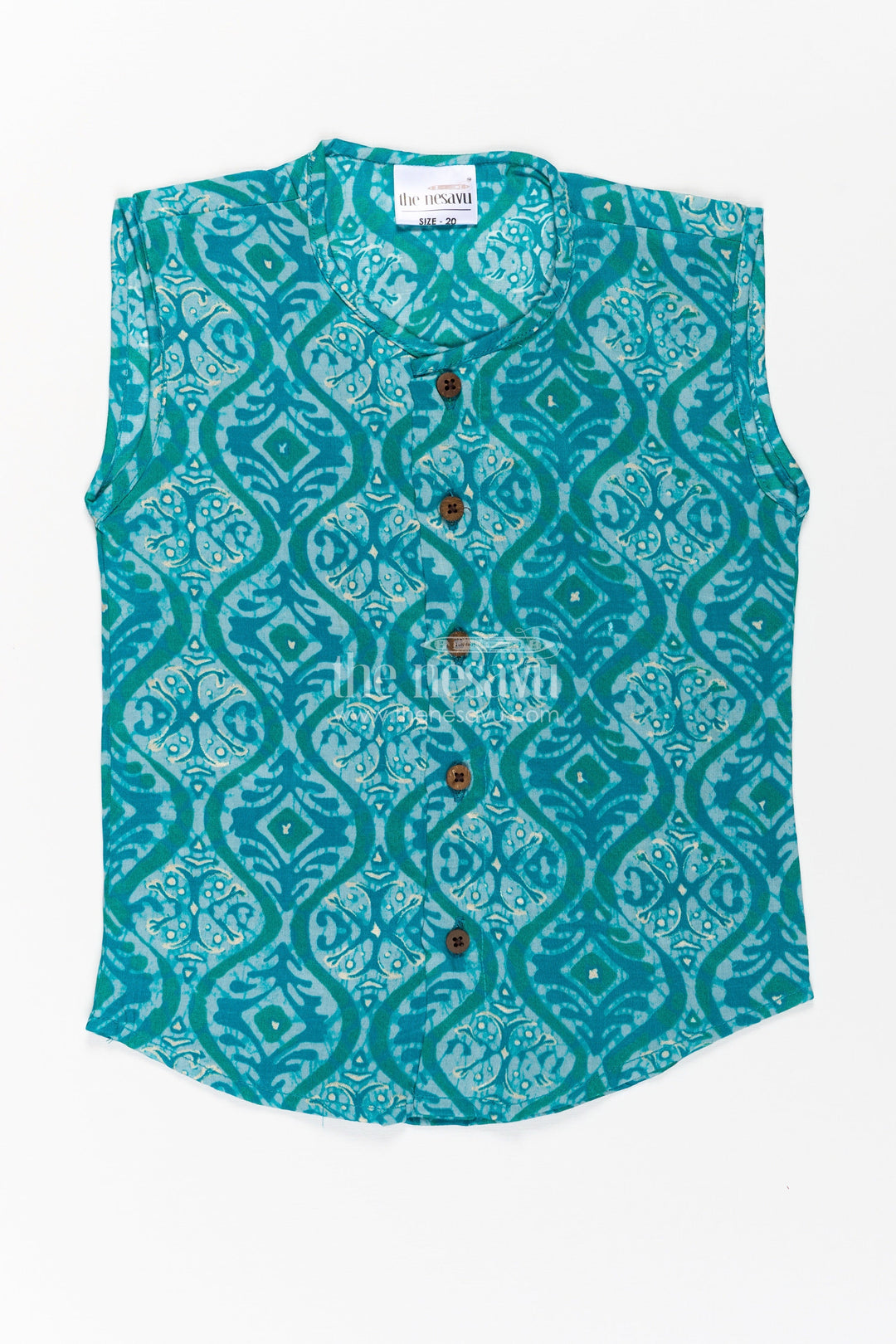 The Nesavu Baby Jablas Baby Boys Sleeveless Rayon Jabla with Wooden Buttons in Baby Boy Clothes Style Nesavu Baby boy clothes Rayon Batik Print Wooden Button Sleeveless Jabla Top | The Nesavu