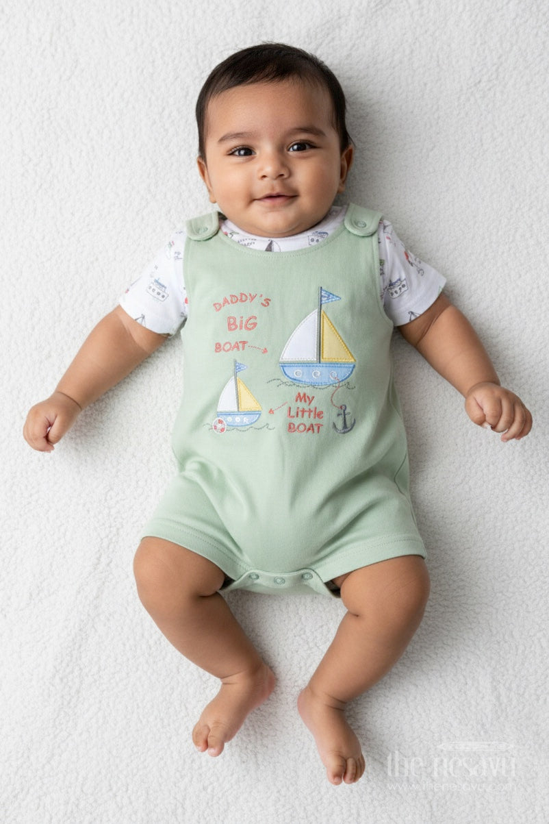 The Nesavu Baby Casual Sets Baby Casual Cotton Romper with Sailboat Embroidery for Play and Nap Time Nesavu 10 (NB) / Green BCS483A-10 Nesavu baby cotton romper sailboat embroidery  comfy cute outfit daily wear playtime
