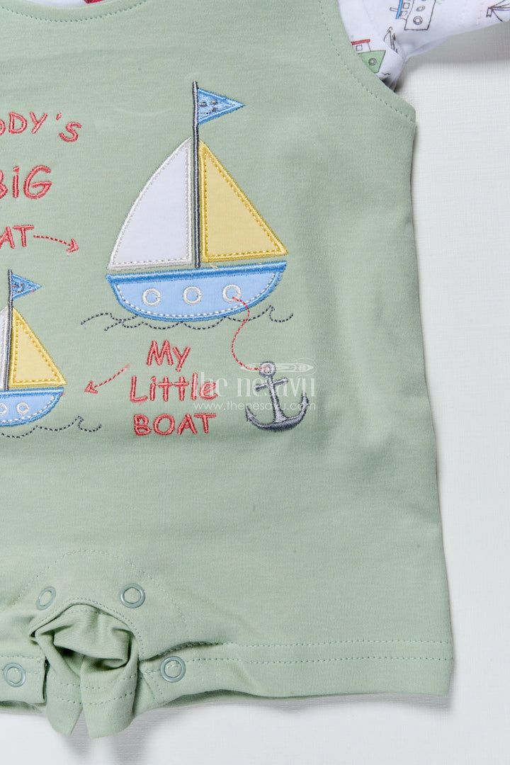 The Nesavu Baby Casual Sets Baby Casual Cotton Romper with Sailboat Embroidery for Play and Nap Time Nesavu Nesavu baby cotton romper sailboat embroidery  comfy cute outfit daily wear playtime