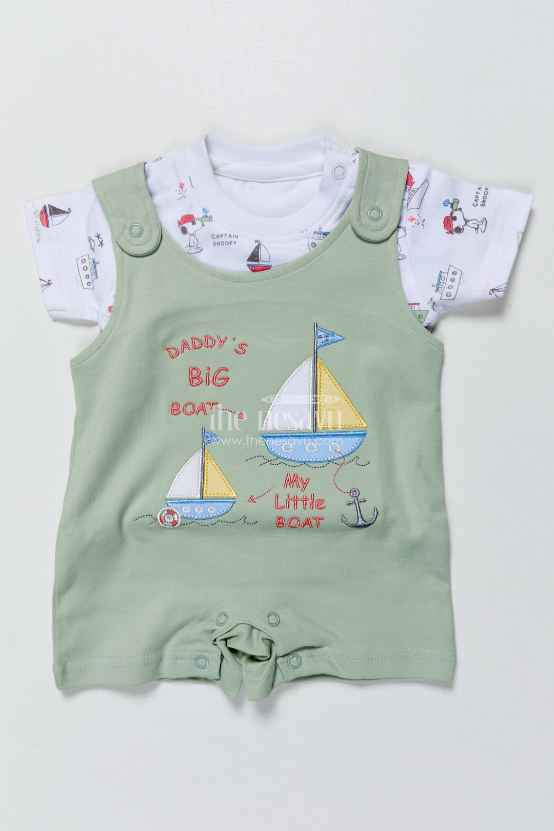 The Nesavu Baby Casual Sets Baby Casual Cotton Romper with Sailboat Embroidery for Play and Nap Time Nesavu Nesavu baby cotton romper sailboat embroidery  comfy cute outfit daily wear playtime
