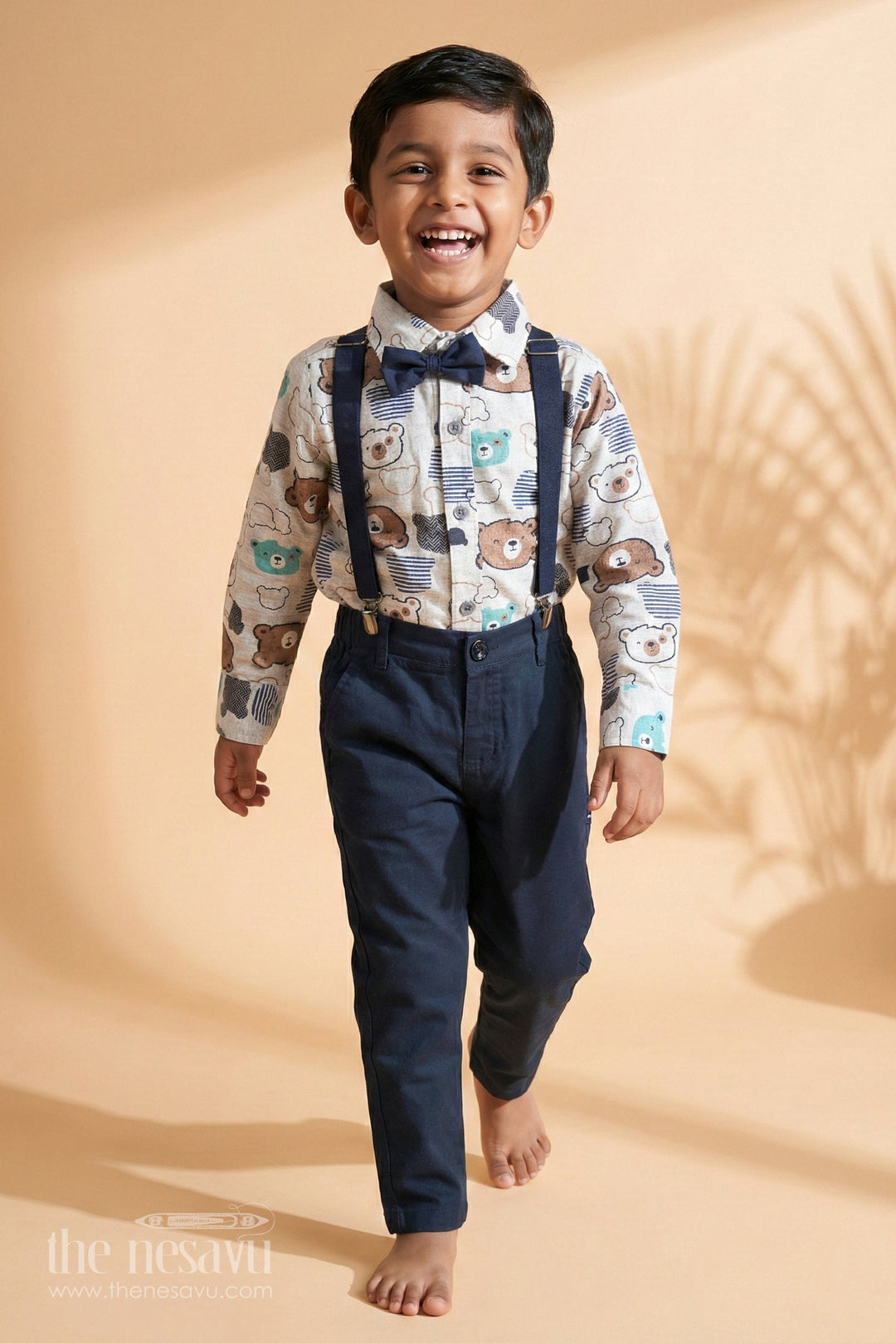 The Nesavu Baby Dungarees Baby Casual Set with Animal Print Shirt, Suspenders, and Black Trousers for Dapper Style Nesavu 12 (3M) / Multicolor BCS157A-12 Nesavu Baby Animal Print Casual Set Suspenders Black Trousers Special Occasions