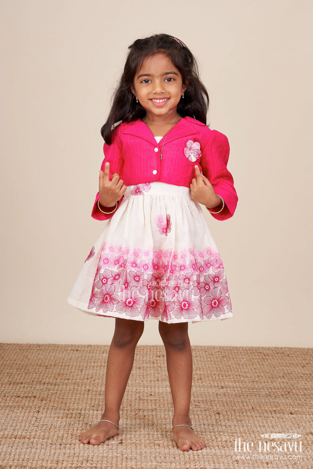 The Nesavu Baby Fancy Frock Baby Cotton Embroidered Frock with Formal Collar Design Nesavu Nesavu baby cotton frock jacket look embroidery  festive party wear