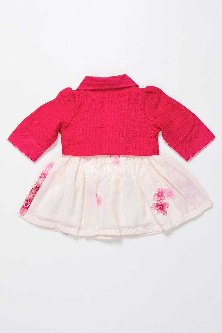 The Nesavu Baby Fancy Frock Baby Cotton Embroidered Frock with Formal Collar Design Nesavu Nesavu baby cotton frock jacket look embroidery  festive party wear