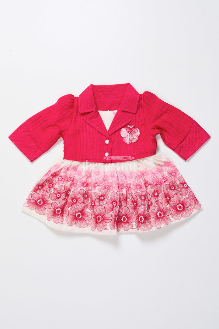 The Nesavu Baby Fancy Frock Baby Cotton Embroidered Frock with Formal Collar Design Nesavu Nesavu baby cotton frock jacket look embroidery  festive party wear