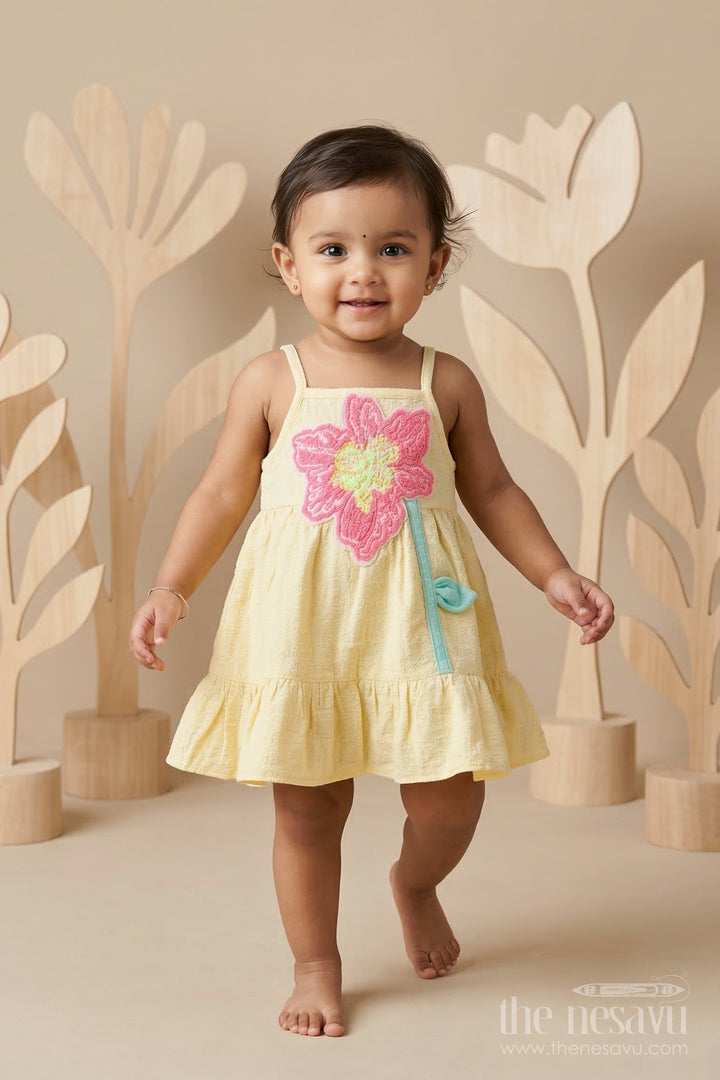 The Nesavu Baby Cotton Frocks Baby Cotton Frock for Birthday and Family Celebrations Nesavu 14 (6M) / Yellow / Bubble BFJ957A-14 Nesavu baby bubble crepe cotton frock for birthday and festive wear