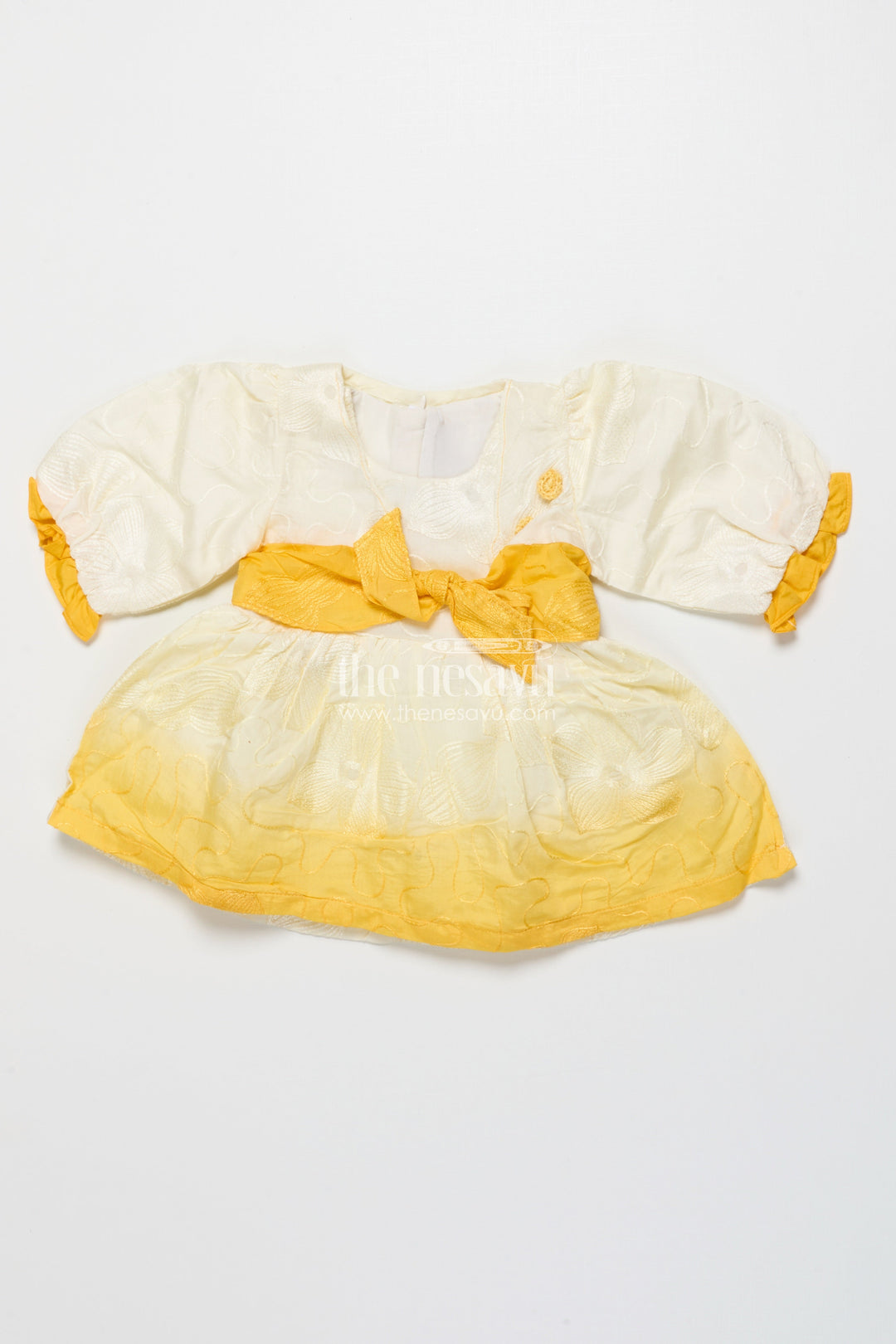 The Nesavu Baby Cotton Frocks Baby Cotton Frock for Naming Ceremony and First Milestone Events Nesavu 14 (6M) / Yellow BFJ831A-14 Nesavu baby cotton frock bow detail naming ceremonies traditional celebrations