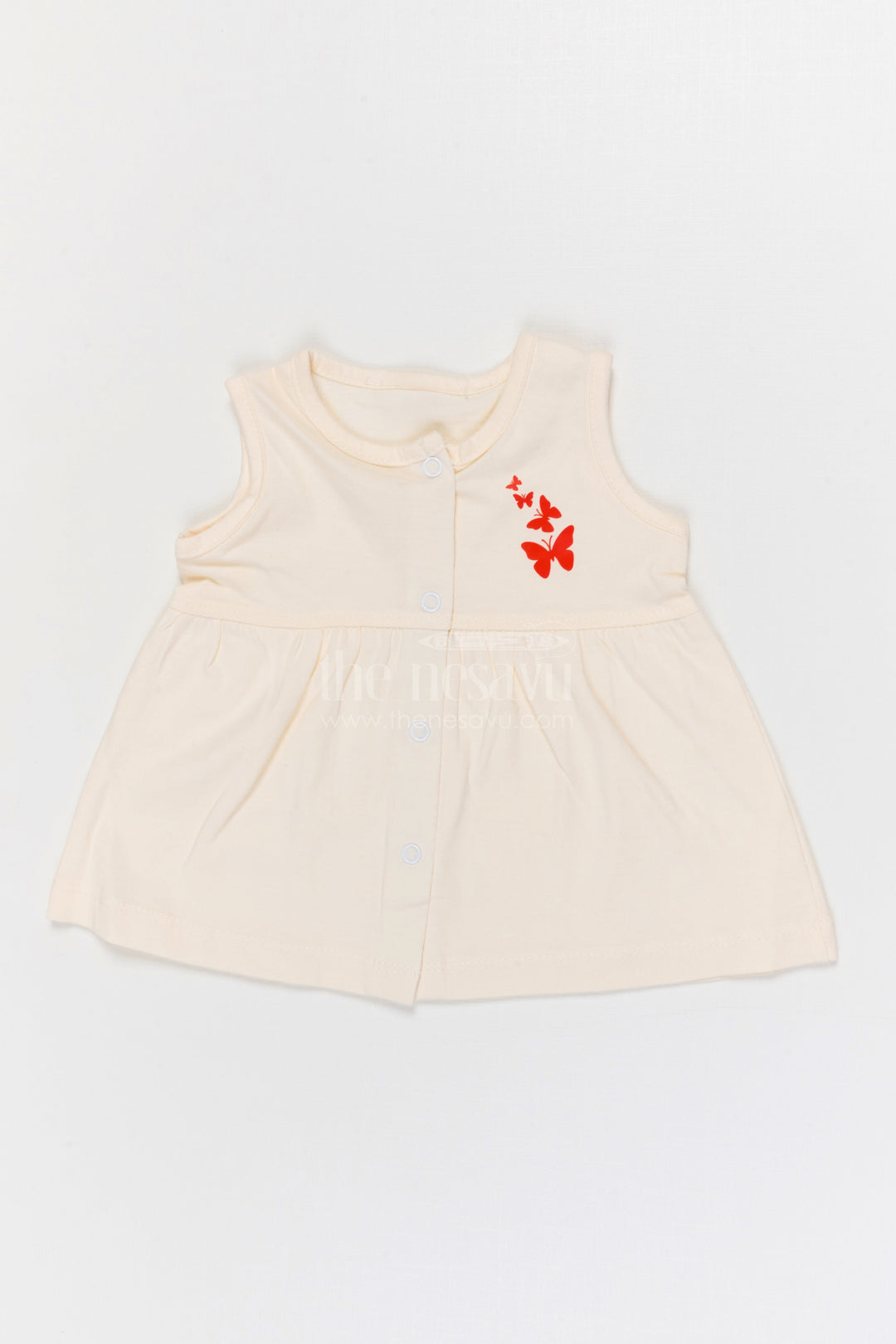 The Nesavu Baby Frocks Baby Cotton Frock for Summer Outings and Daycare Nesavu 10 (NB) / Half white / Cotton BFJ949A-10 Nesavu Baby Girl Cotton Frock For Summer Wear Sleeveless Jersey Dress