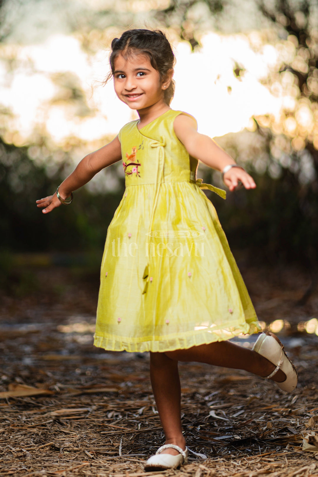 The Nesavu Girls Cotton Frock Baby Cotton Frock in Green with Bird Embroidery and Floral Detailing for Girls Nesavu 18 (2Y) / Green GFC1417A-18 0ef30a472b68jpgv1726571211