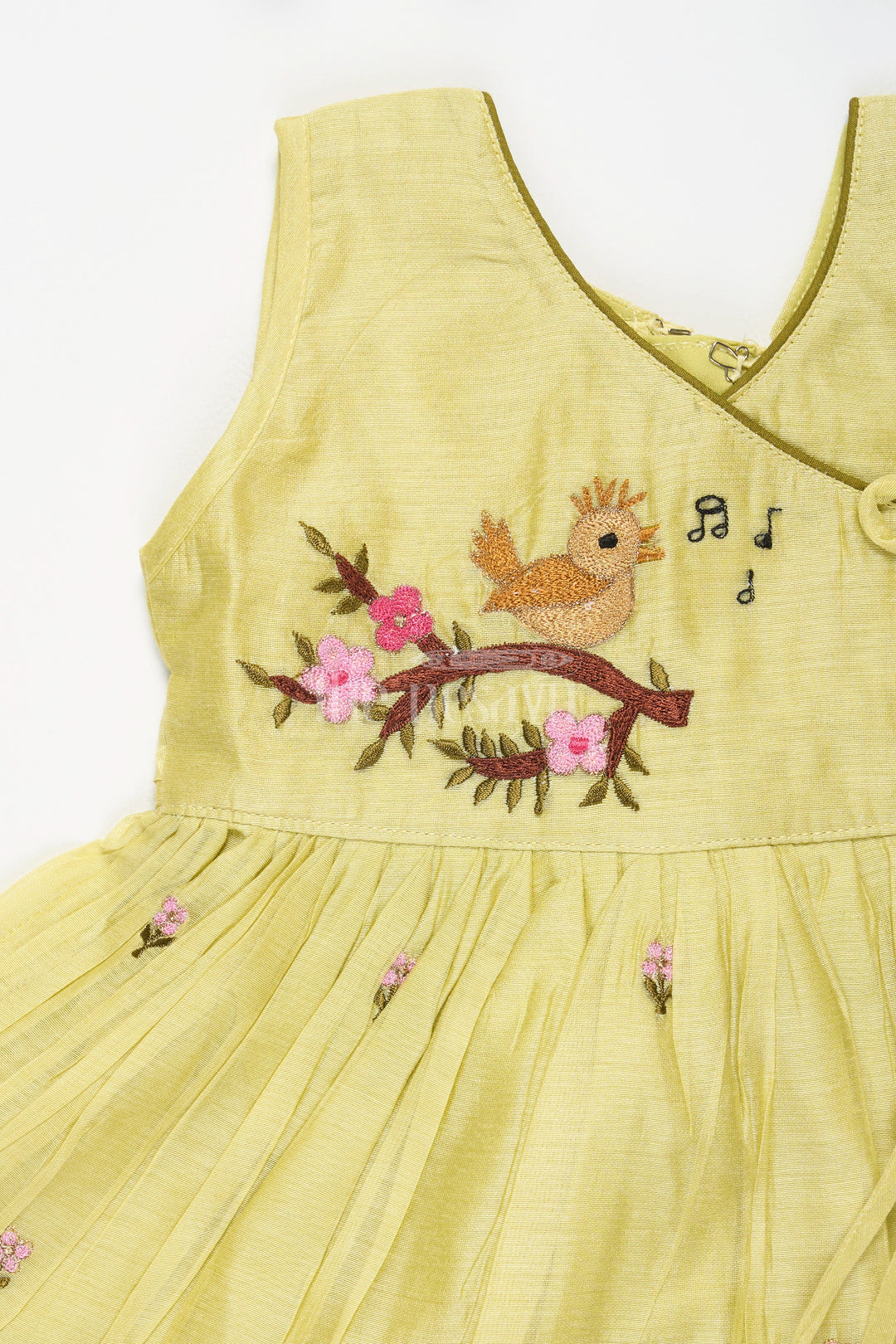 The Nesavu Girls Cotton Frock Baby Cotton Frock in Green with Bird Embroidery and Floral Detailing for Girls Nesavu 0ef30a472b68jpgv1726571211