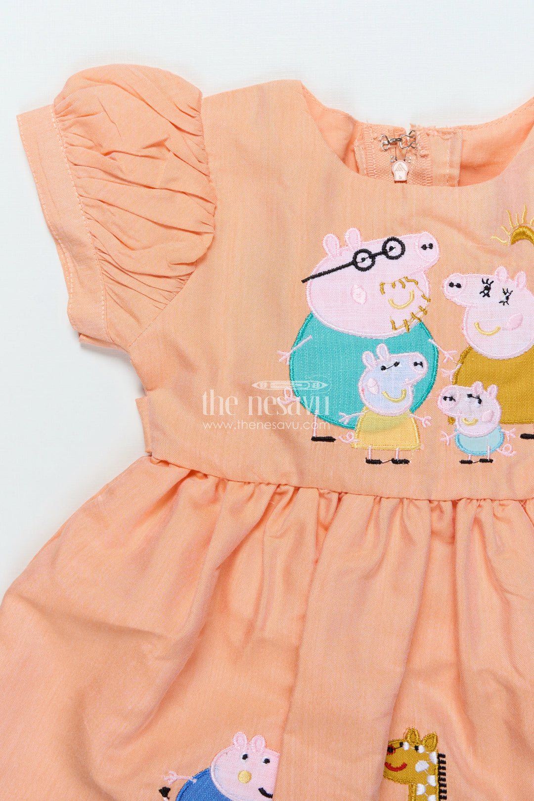 The Nesavu Baby Cotton Frocks Baby Cotton Frock with Cartoon Embroidery for Playdates and Casual Outings Nesavu Nesavu baby cotton frock Peppa Pig embroidery perfect playdates everyday wear