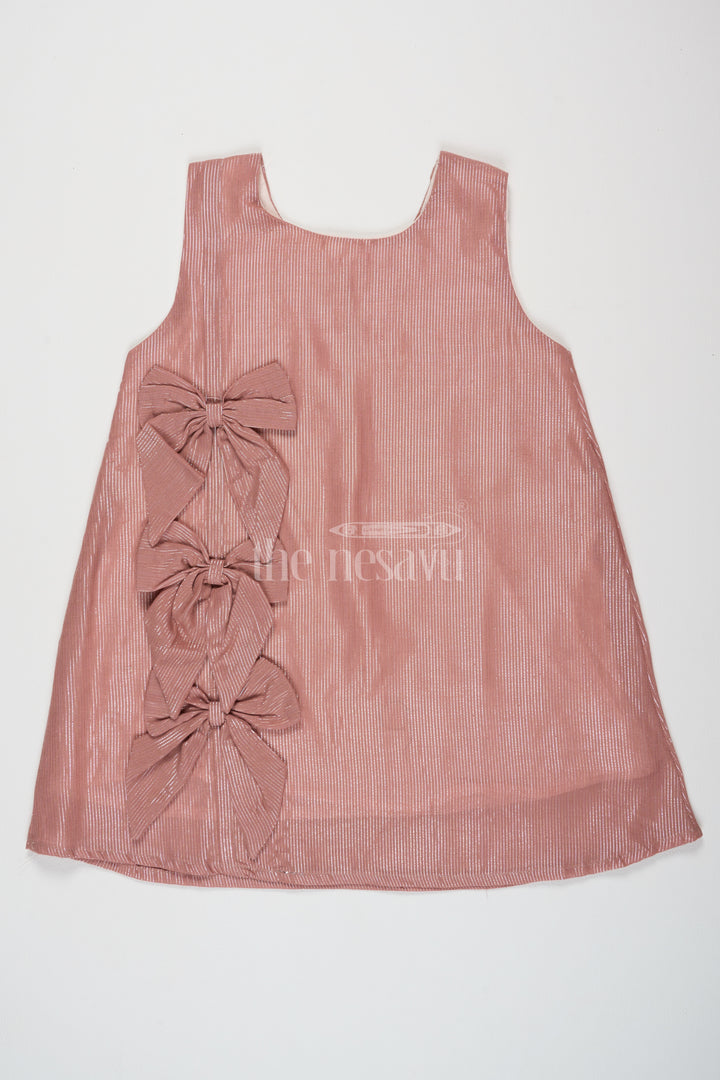 The Nesavu Baby Cotton Frocks Baby Cotton Frocks with Bow Detail Pink Cotton Casual Frocks Nesavu 14 (6M) / Pink BFJ662A-14 Nesavu Baby Pink Cotton A-Line Frock Bow Detail Cotton Casual Frocks