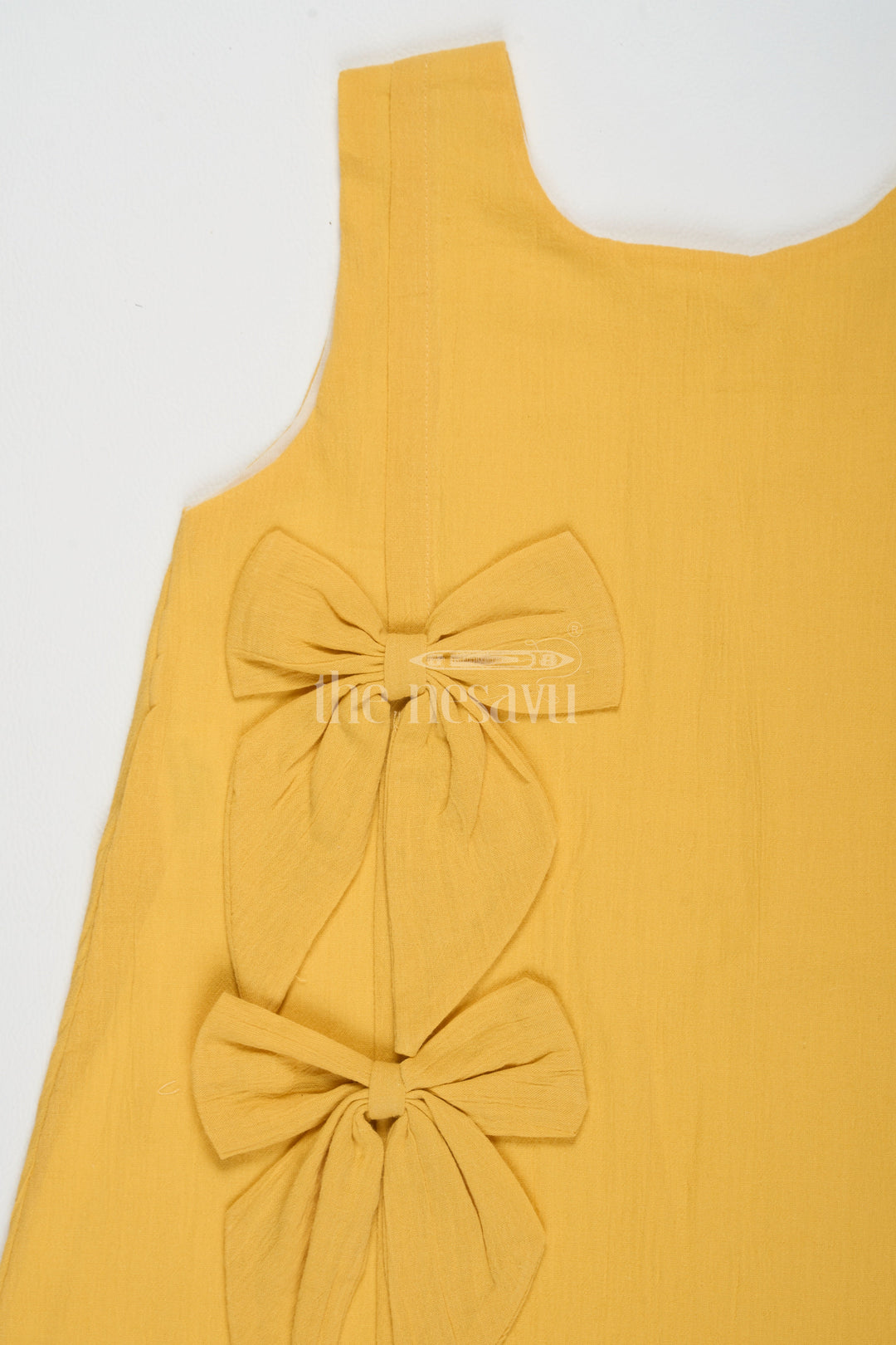 The Nesavu Baby Cotton Frocks Baby Cotton Frocks with Bow Detail Yellow 1st Birthday Frock Nesavu Nesavu Baby Yellow Cotton A-Line Frock Bow Detail 1st Birthday Frock