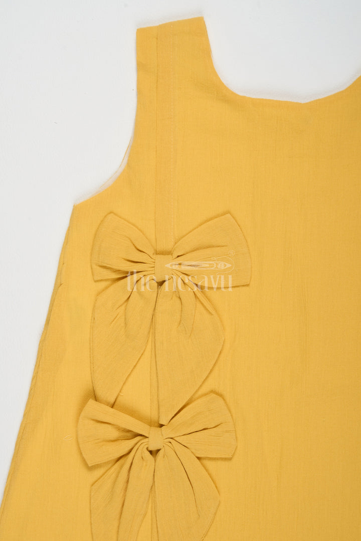 The Nesavu Baby Cotton Frocks Baby Cotton Frocks with Bow Detail Yellow 1st Birthday Frock Nesavu Nesavu Baby Yellow Cotton A-Line Frock Bow Detail 1st Birthday Frock