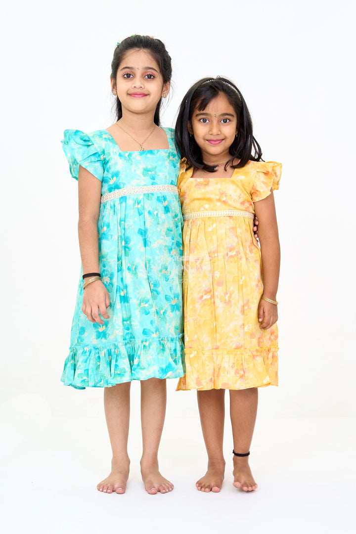 The Nesavu Girls Cotton Frock Baby Cotton Hug Clothing with Blue Floral Prints and Ruffled Design Nesavu Baby Cotton Hug Clothing Floral Prints Ruffled Hem Blue | The Nesavu