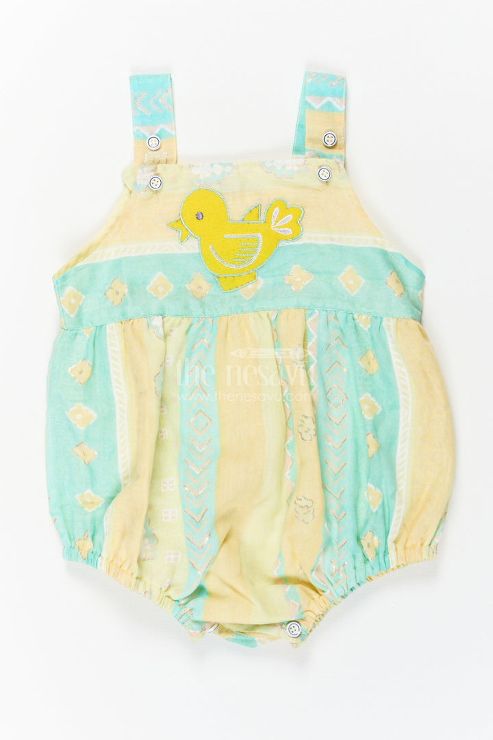 The Nesavu Baby Rompers/Onesies Baby Cotton Rompers in Soft Fabric with Bird Appliqué and Adjustable Straps for Comfort Nesavu 14 (6M) / Yellow IF024A-14 Baby Cotton Rompers Bird Appliqu Adjustable Straps Soft Fabric | The Nesavu