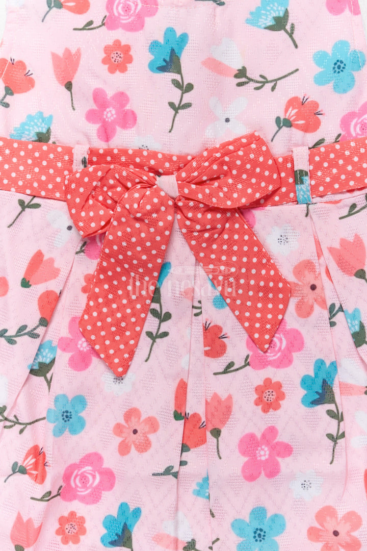 The Nesavu Baby Cotton Frocks Baby Cotton Stylish Frock with Pink Floral Design and Polka Dot Bow Nesavu Nesavu Baby Cotton Stylish Frock Pink Floral Design Polka Dot Bow