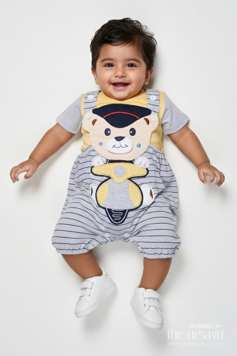 The Nesavu Baby Dungarees Baby Dungaree Set in Cotton for All-day Comfort and Play Nesavu 14 (6M) / Yellow BCS508B-14 Nesavu baby dungaree cotton set playful design casual outings daily play