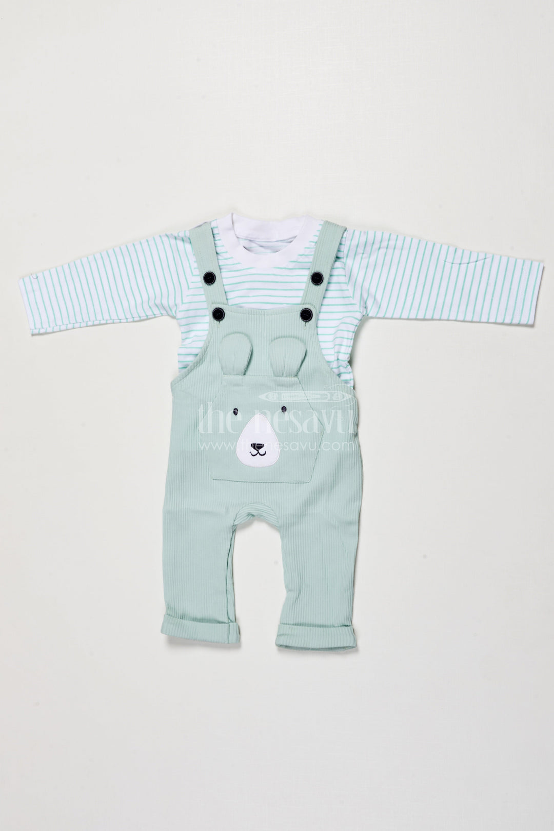 The Nesavu Baby Dungarees Baby Dungaree Set with Embroidery for Comfortable Everyday Play Nesavu 14 (6M) / Green BCS524A-14 Nesavu cotton baby dungaree set animal embroidery play daily comfort