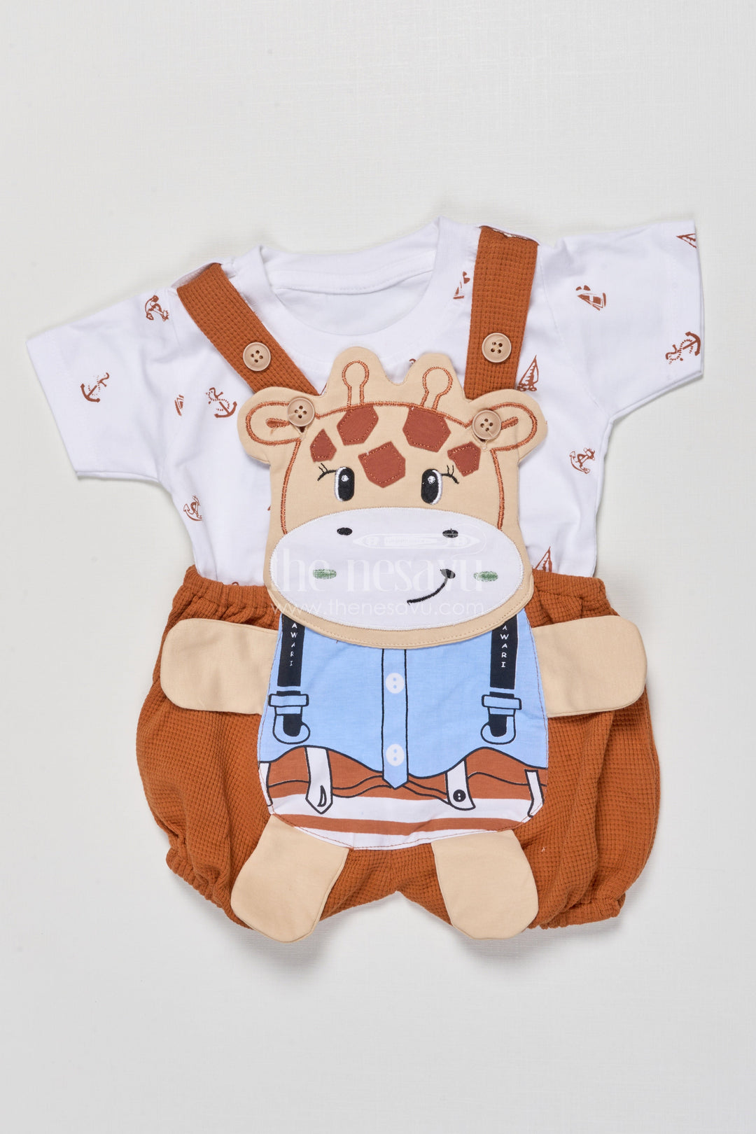 The Nesavu Baby Dungarees Baby Dungaree Set with Printed Tee for Playful Everyday Moments Nesavu 14 (6M) / Cream BCS532A-14 Nesavu baby cotton dungaree set printed top everyday play toddler comfort