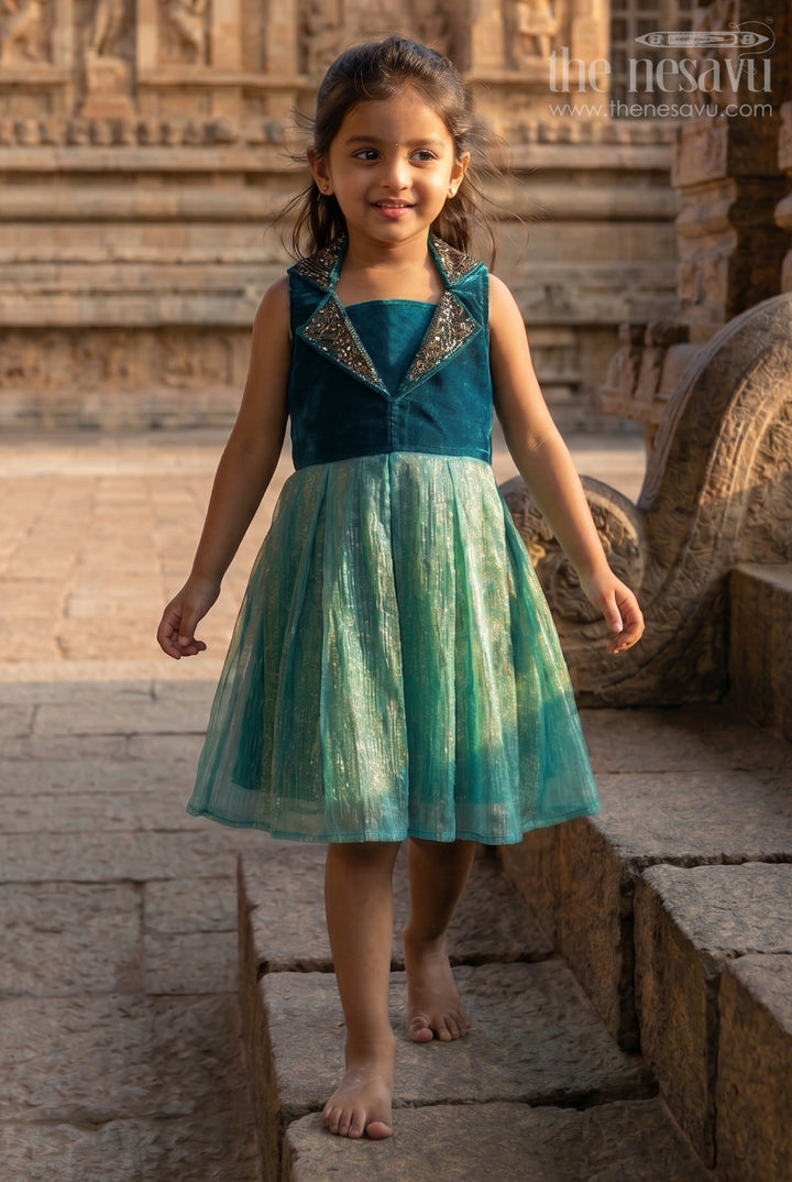 The Nesavu Baby Fancy Frock Baby Fancy Frock for First Birthday and Festive Celebrations Nesavu 16 (1Y) / Green / Velvet SF987C-16 Nesavu baby fancy frock for first birthday and festive occasions with velvet bodice