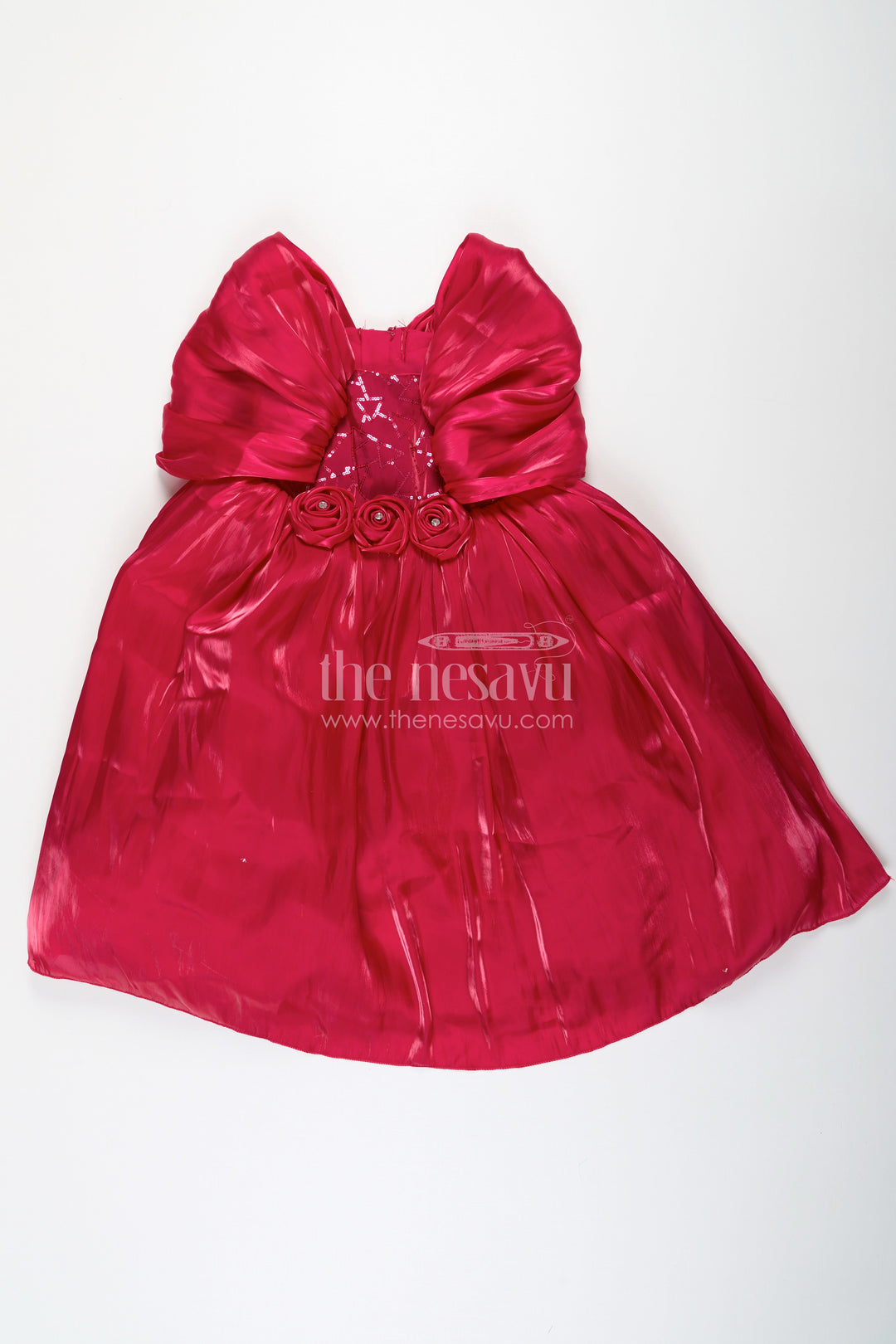 The Nesavu Girls Fancy Party Frock Baby Frock for First Birthday in Rich Glaze Organza with Sequin Embellished Yoke and Rosette Detailing Nesavu Baby Frock for First Birthday in Glaze Organza with Sequin Embellished Yoke and Rosette Accents | The Nesavu