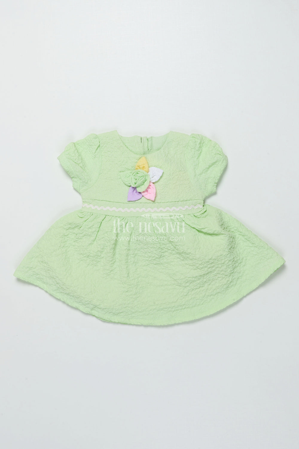The Nesavu Baby Cotton Frocks Baby Frock for Girl’S Day Outs and Playdates Nesavu 14 (6M) / Green GFC1904D-14 Nesavu baby girl cotton frock floral embellishment playdates casual outings