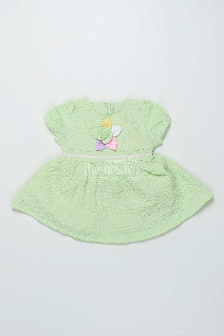 The Nesavu Baby Cotton Frocks Baby Frock for Girl’S Day Outs and Playdates Nesavu 14 (6M) / Green GFC1904D-14 Nesavu baby girl cotton frock floral embellishment playdates casual outings