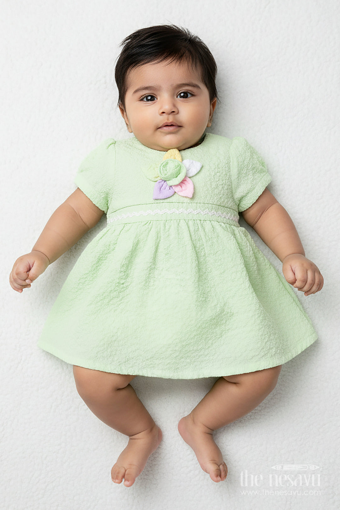 The Nesavu Baby Cotton Frocks Baby Frock for Girl’S Day Outs and Playdates Nesavu 14 (6M) / Green GFC1904D-14 Nesavu baby girl cotton frock floral embellishment playdates casual outings