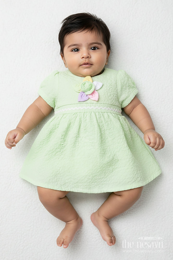 The Nesavu Baby Cotton Frocks Baby Frock for Girl’S Day Outs and Playdates Nesavu 14 (6M) / Green GFC1904D-14 Nesavu baby girl cotton frock floral embellishment playdates casual outings