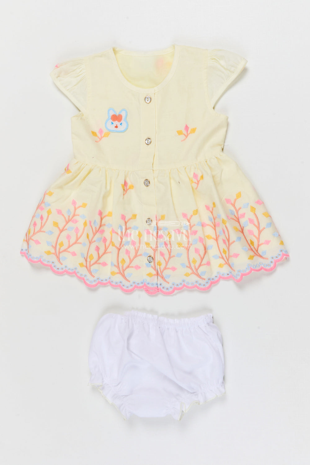The Nesavu Baby Frocks Baby Frock for Outings and Everyday Celebrations Nesavu 16 (1Y) / Yellow / Cotton BFJ850H-16 Nesavu embroidered baby frock in cotton for casual celebrations and playtime fun