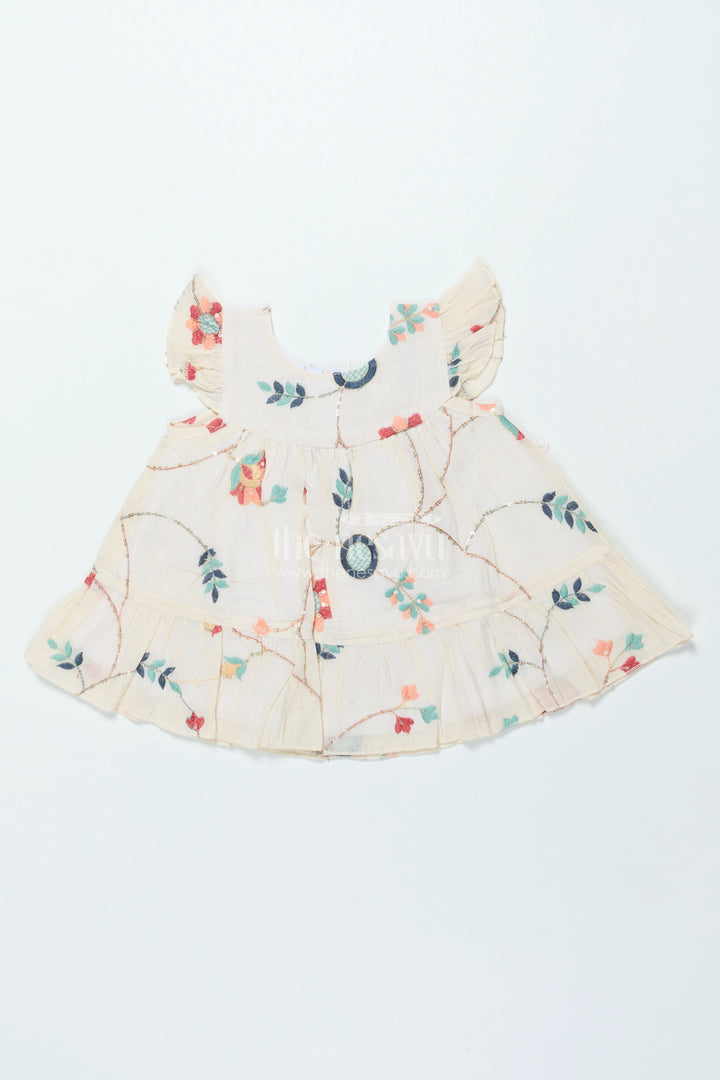The Nesavu Baby Frocks Baby Frock with Embroidery for Festive Occasions and Naming Ceremonies Nesavu 14 (6M) / Cream BFJ866A-14 Nesavu embroidered baby frock naming ceremonies festivals first birthday traditions