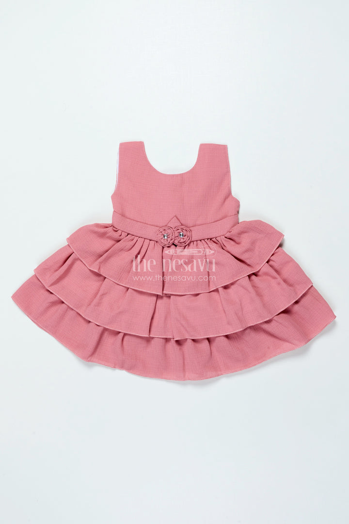 The Nesavu Baby Frocks Baby Georgette Frock for Birthdays and Casual Indoor Functions Nesavu 14 (6M) / Peach BFJ867A-14 Nesavu baby girl georgette frock pleated layers birthdays festive family gatherings