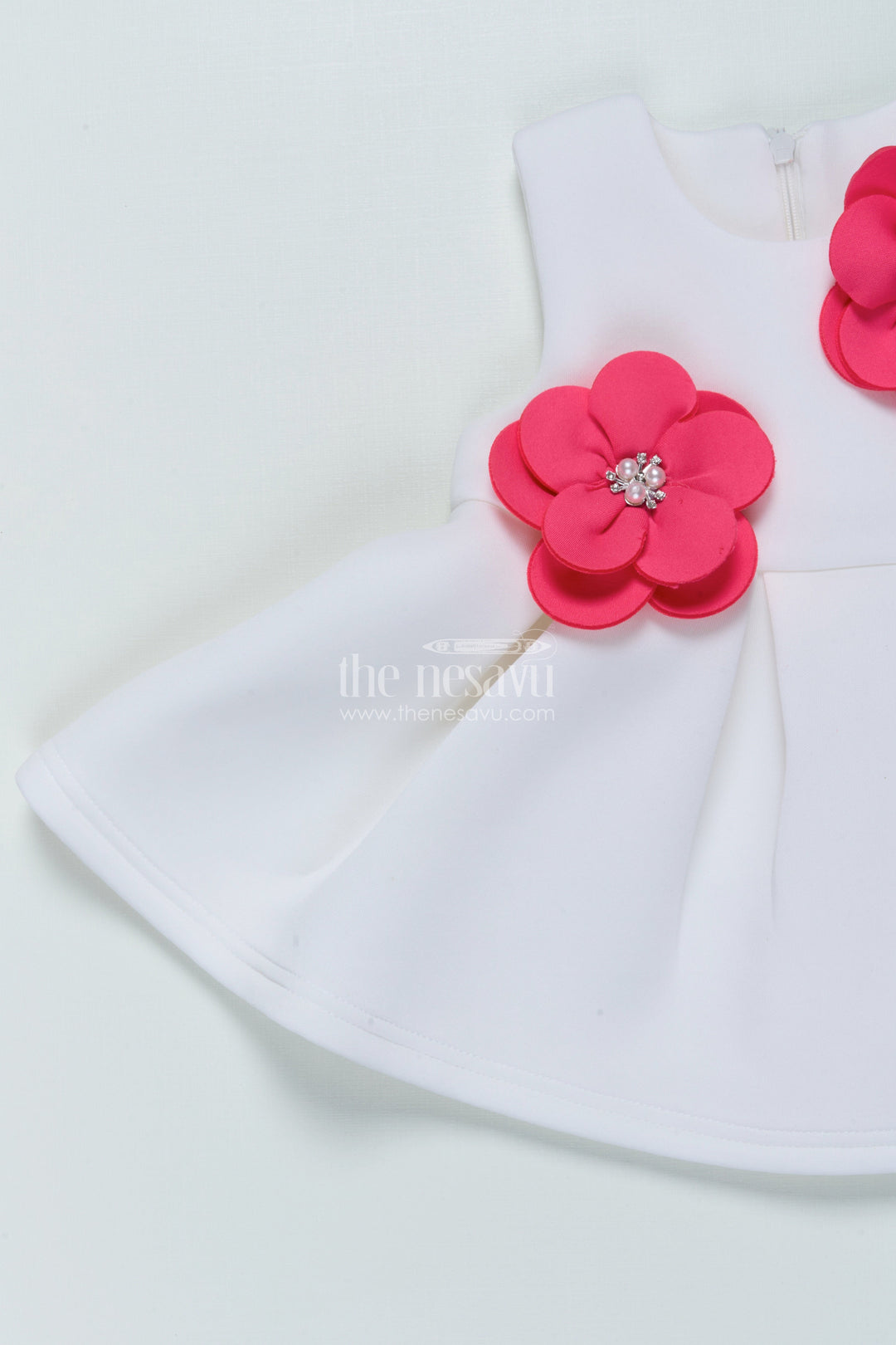 The Nesavu Girls Fancy Party Frock Baby Girl Birthday Frock with Floral Accents In Soft Scuba Fabric Nesavu Nesavu baby girl party frock flower detailing soft scuba dress birthdays