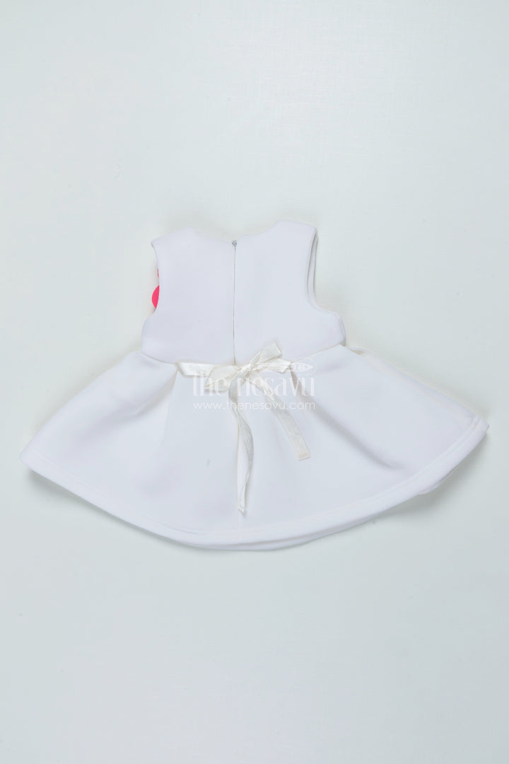 The Nesavu Girls Fancy Party Frock Baby Girl Birthday Frock with Floral Accents In Soft Scuba Fabric Nesavu Nesavu baby girl party frock flower detailing soft scuba dress birthdays