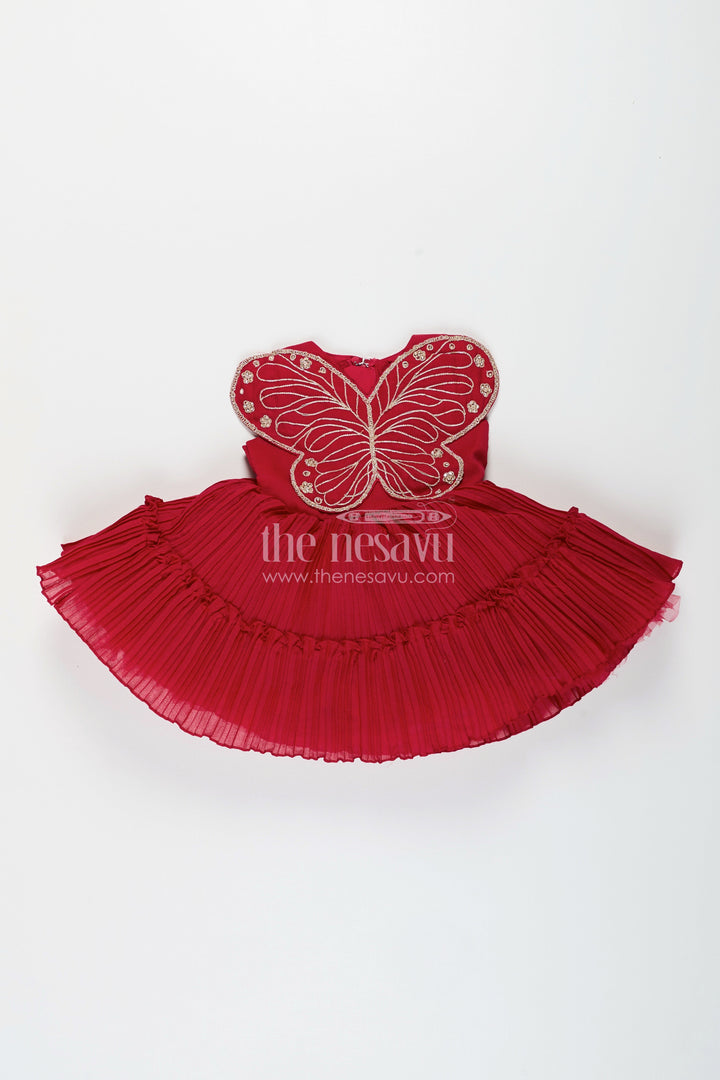 The Nesavu Girls Fancy Party Frock Baby Girl Butterfly Frock for Birthday Parties and Celebrations Nesavu Nesavu baby girl georgette butterfly frock embroidered wings birthday party wear