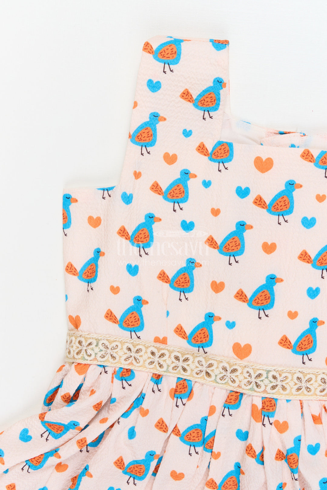 The Nesavu Girls Fancy Frock Baby Girl Casual Frock for Everyday Wear and Travel Nesavu Nesavu baby girl cotton frock with bird print and frill hem for summer outings and play