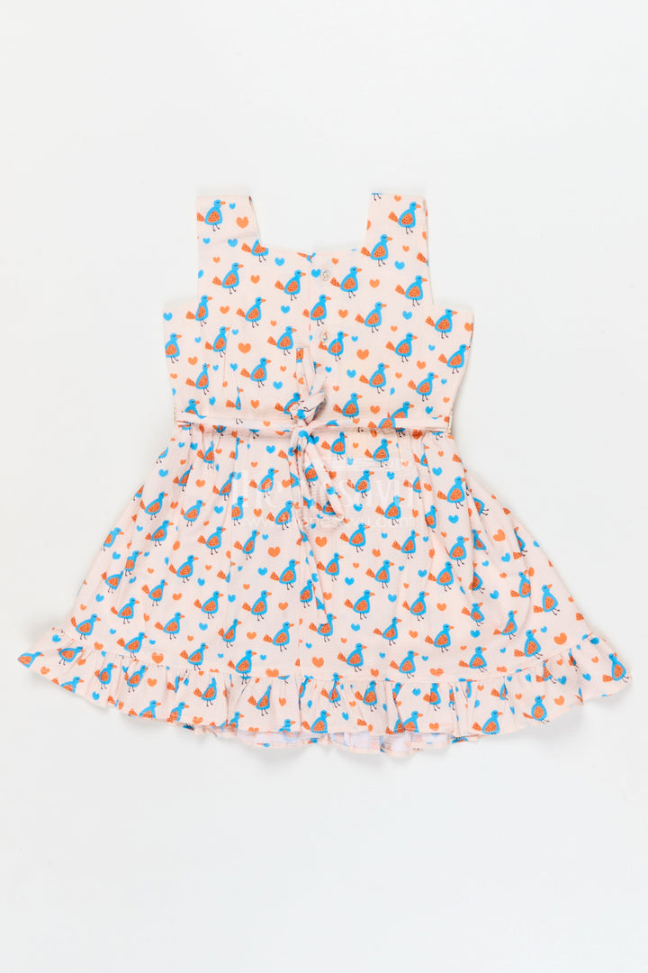 The Nesavu Girls Fancy Frock Baby Girl Casual Frock for Everyday Wear and Travel Nesavu Nesavu baby girl cotton frock with bird print and frill hem for summer outings and play