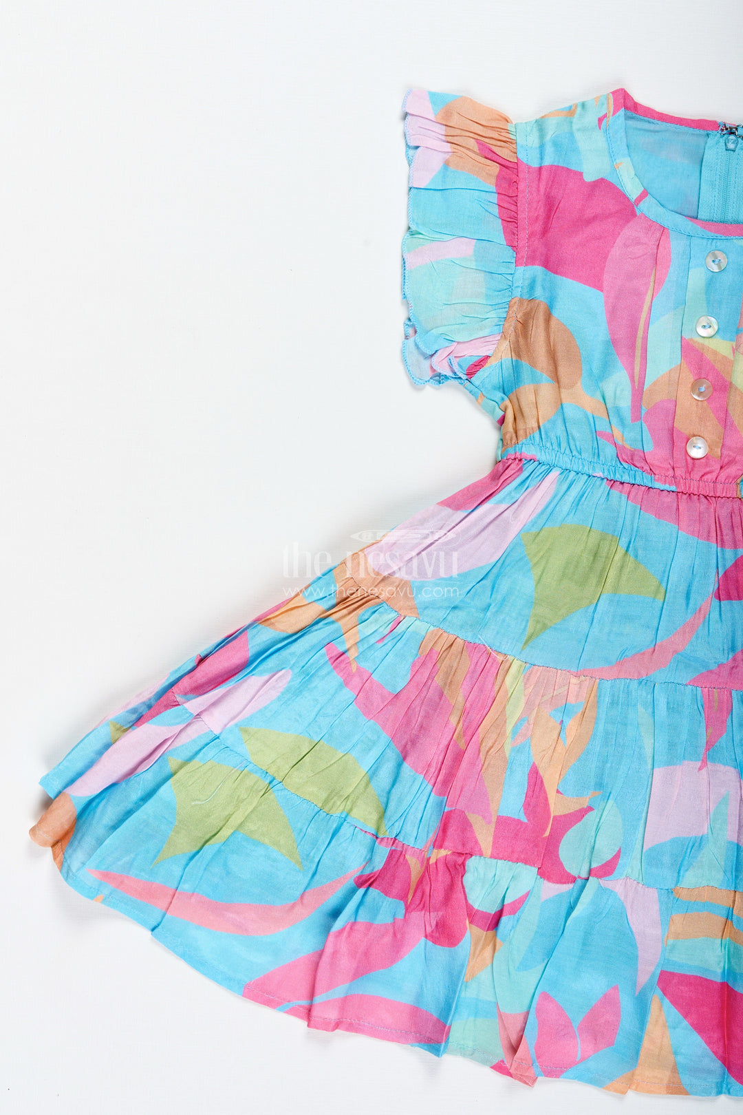 The Nesavu Girls Cotton Frock Baby Girl Casual Frock with Traditional Flair in Colorful Cotton and Layered Pleats for Comfortable Style Nesavu Nesavu Cotton Casual Frock Baby Girls Traditional Inspired Design Layered Pleats