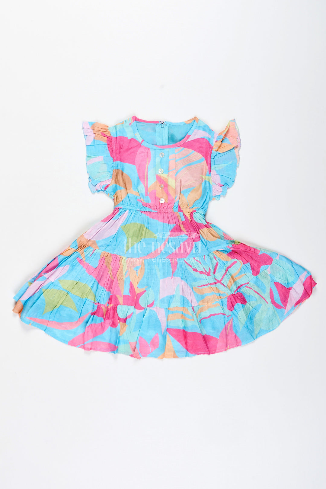 The Nesavu Girls Cotton Frock Baby Girl Casual Frock with Traditional Flair in Colorful Cotton and Layered Pleats for Comfortable Style Nesavu Nesavu Cotton Casual Frock Baby Girls Traditional Inspired Design Layered Pleats