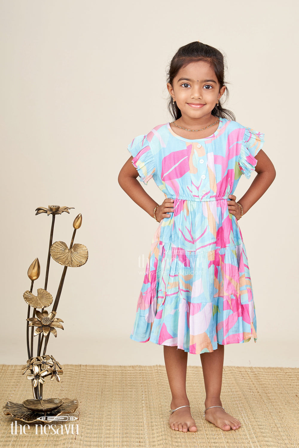 The Nesavu Girls Cotton Frock Baby Girl Casual Frock With Traditional Flair In Colorful Cotton And Layered Pleats For Comfortable Style Nesavu Nesavu Cotton Casual Frock Baby Girls Traditional Inspired Design Layered Pleats