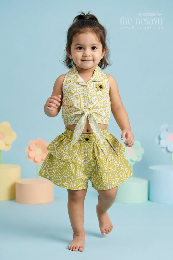 The Nesavu Baby Casual Sets Baby Girl Casual Outfit for Playtime and Daily Comfort Nesavu 16 (1Y) / Green / Georgette BFJ983A-16 Nesavu baby girl casual outfit for playtime with georgette fabric and digital print lightweight daily wear