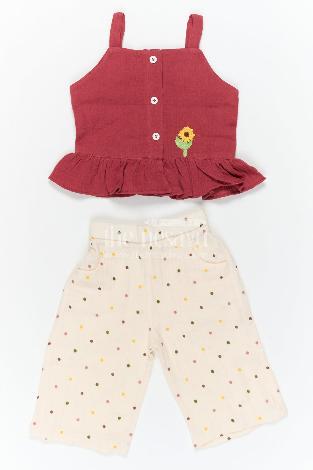 The Nesavu Baby Casual Sets Baby Girl Casual Outfit Set for Daily Wear and Outings Nesavu Nesavu Baby Girl Muslin Cotton Casual Set With Sleeveless Top And Printed Pants For Daily Wear Comfort