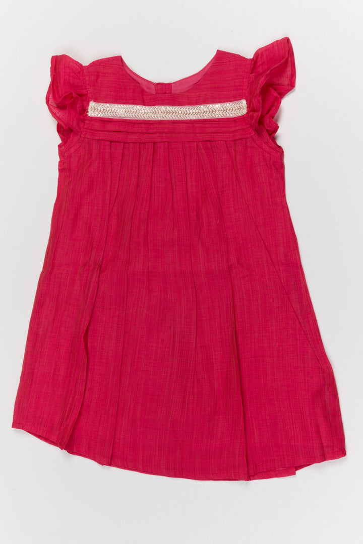 The Nesavu Girls Chanderi Frock Baby Girl Chanderi Cotton Frock with Pleated Yoke for Family Gatherings and Ethnic Days Nesavu Nesavu baby girl chanderi cotton frock with pleated yoke and lace for ethnic day and pooja wear