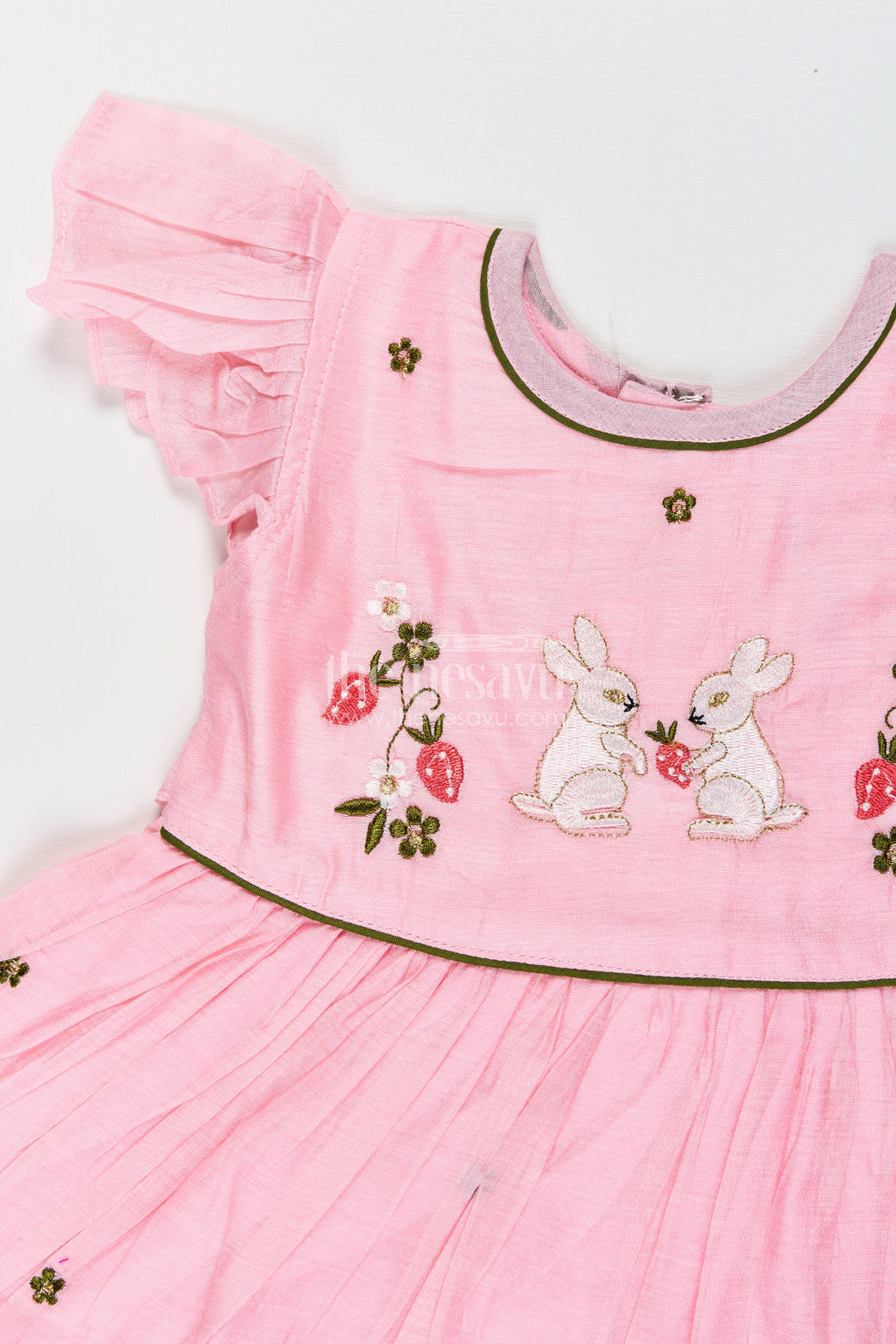 The Nesavu Girls Chanderi Frock Baby Girl Chanderi Frock for Birthday and Ethnic Celebrations Nesavu Nesavu baby girl chanderi frock birthday festive occasions bunny embroidery