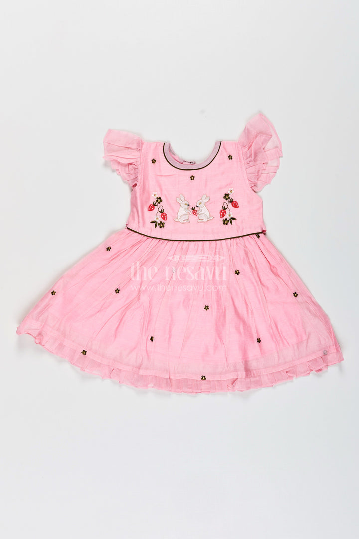 The Nesavu Girls Chanderi Frock Baby Girl Chanderi Frock for Birthday and Ethnic Celebrations Nesavu Nesavu baby girl chanderi frock birthday festive occasions bunny embroidery