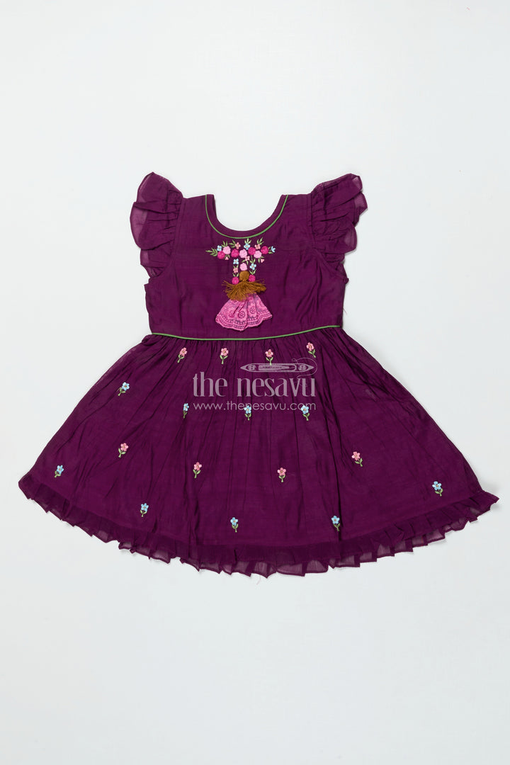 The Nesavu Girls Chanderi Frock Baby Girl Chanderi Frock for Birthday and Family Celebrations Nesavu 16 (1Y) / Purple GFC1983B-16 Nesavu baby girl chanderi frock thread embroidery birthdays traditional celebrations
