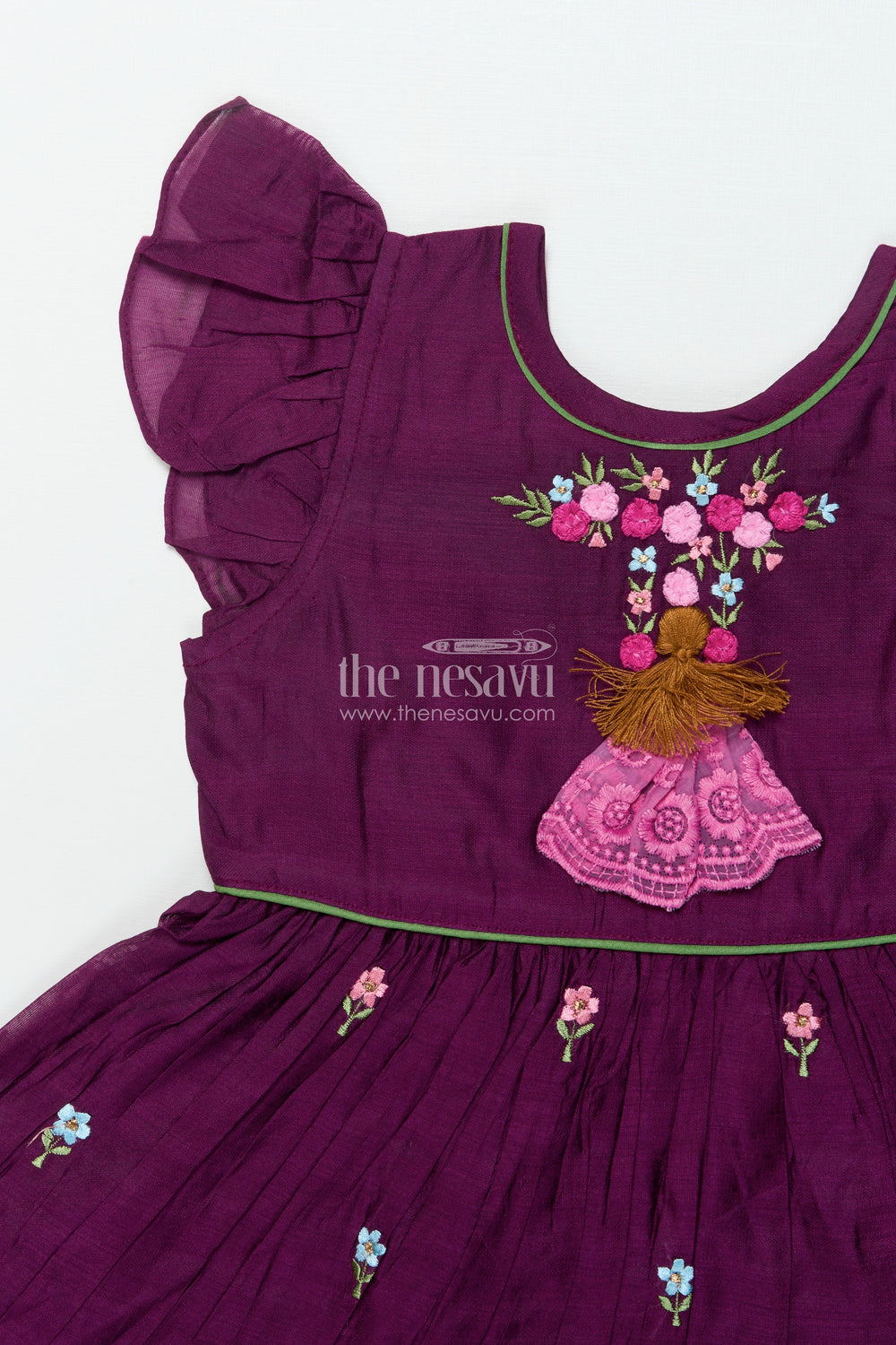 The Nesavu Girls Chanderi Frock Baby Girl Chanderi Frock for Birthday and Family Celebrations Nesavu Nesavu baby girl chanderi frock thread embroidery birthdays traditional celebrations