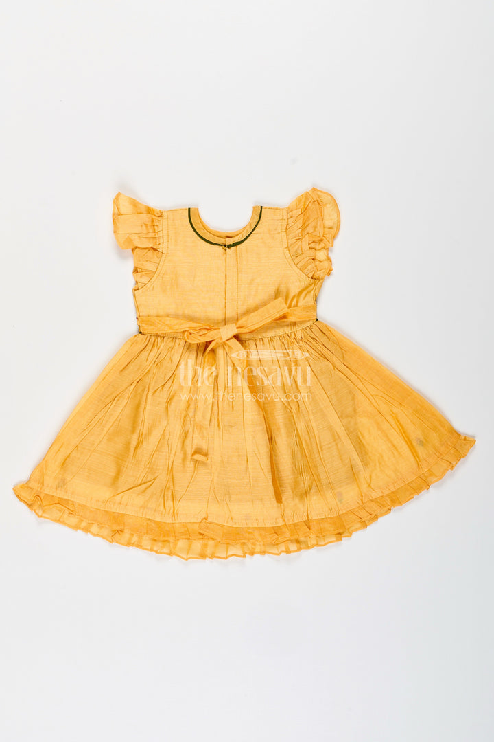 The Nesavu Girls Chanderi Frock Baby Girl Chanderi Frock with Bird Embroidery for Festive Occasions Nesavu Nesavu baby girl chanderi frock parrot embroidery ruffle sleeves festive celebrations