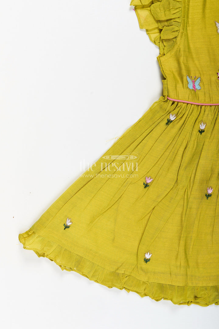 The Nesavu Girls Chanderi Frock Baby Girl Chanderi Frock with Floral Embroidery for Festivals and Outings Nesavu Nesavu baby girl chanderi frock lotus butterfly embroidery festive moments